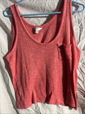 Time and Tru Coral Ribbed Tank with Pocket